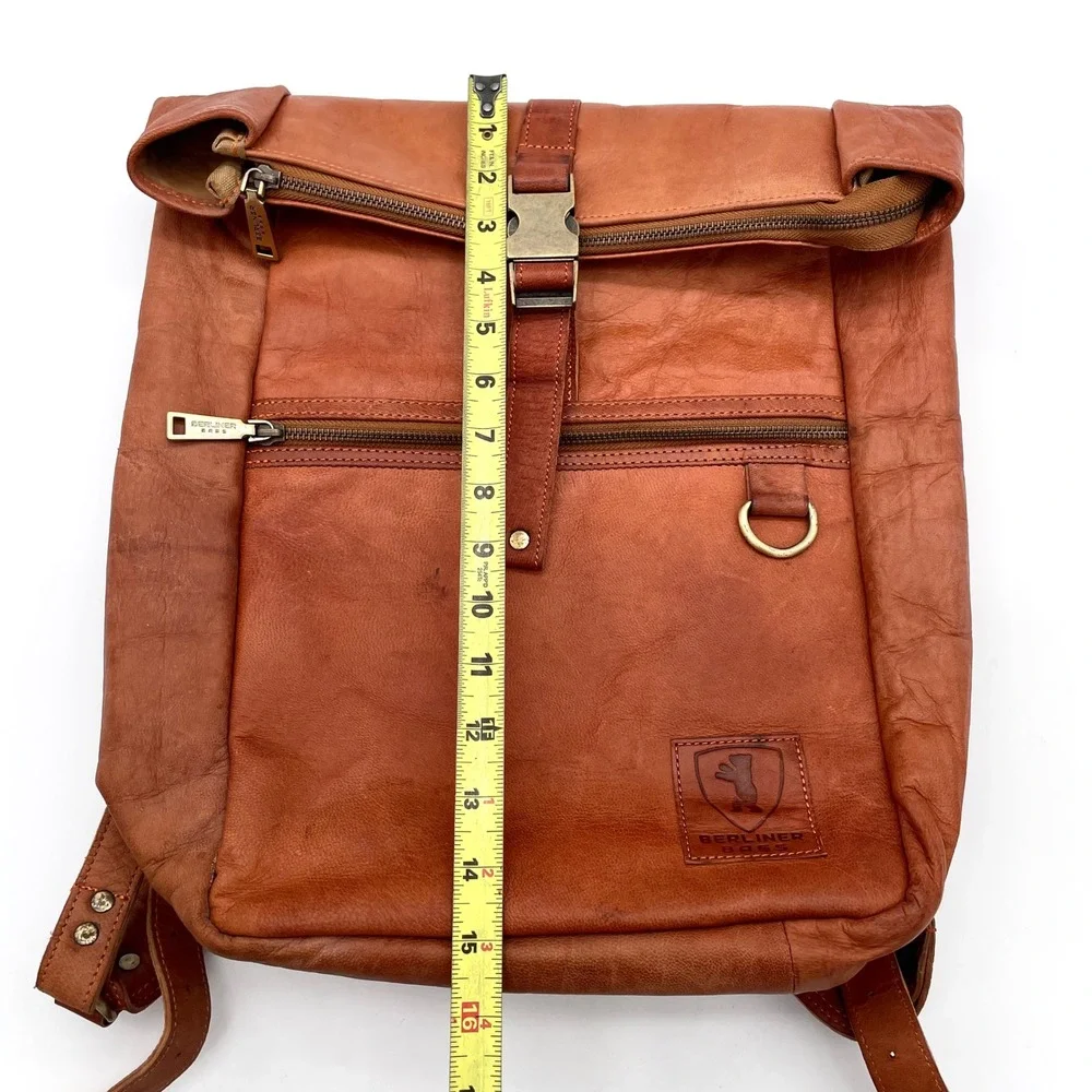 Berliner Bags Leather Backpack Men OS Tan Good Vintage Roll Top Rucksack